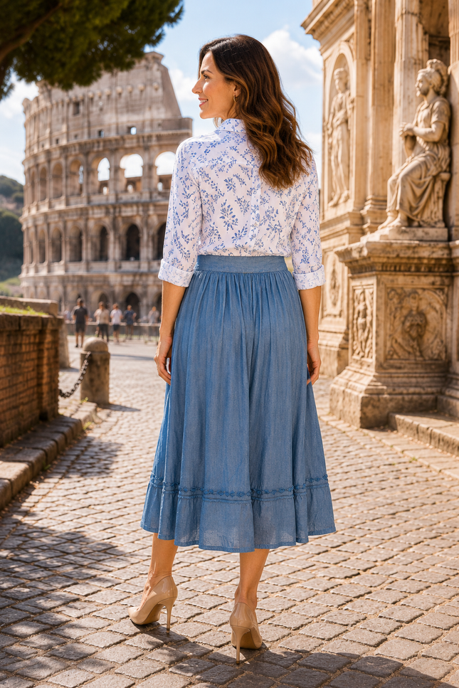 Skirt  With Front Button Placket And Elasticated
