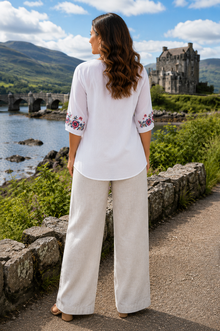 Tunic Embroidered Round Neck 3/4 Sleeve