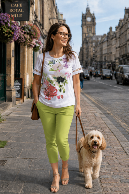 T shirt bold flower print lace detail