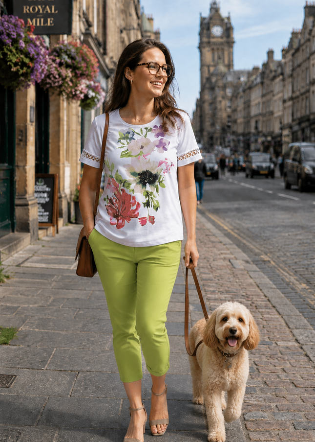T shirt bold flower print lace detail