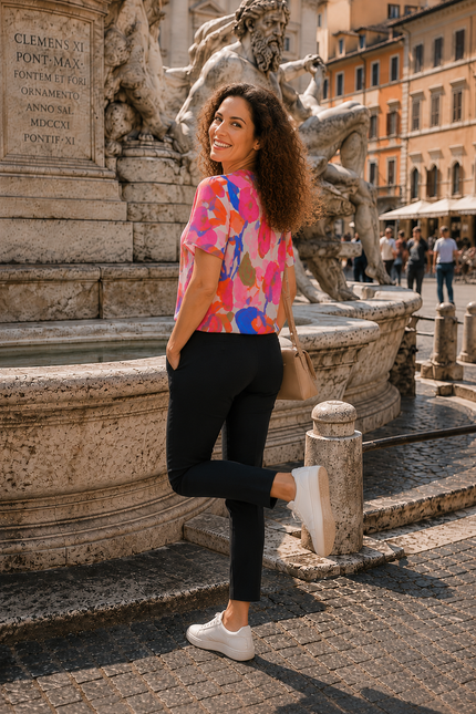 Top multi print burnout pleated design