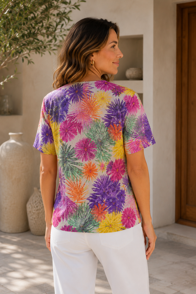 Top Burnout With Lace Front V-Neck Short
