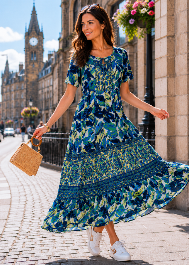 Dress Leaf border flower print.