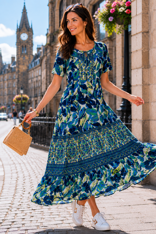 Dress Leaf border flower print.