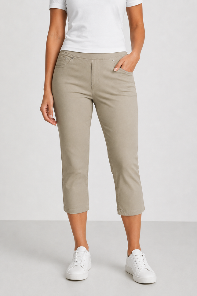 Crop trouser 22 inch stretch Taupe