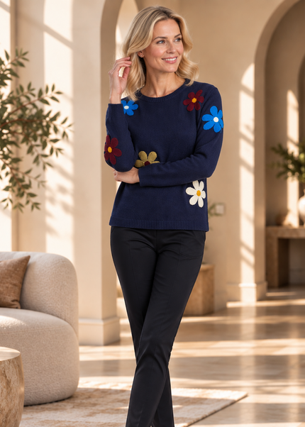 Jumper flower round neck long sleeve