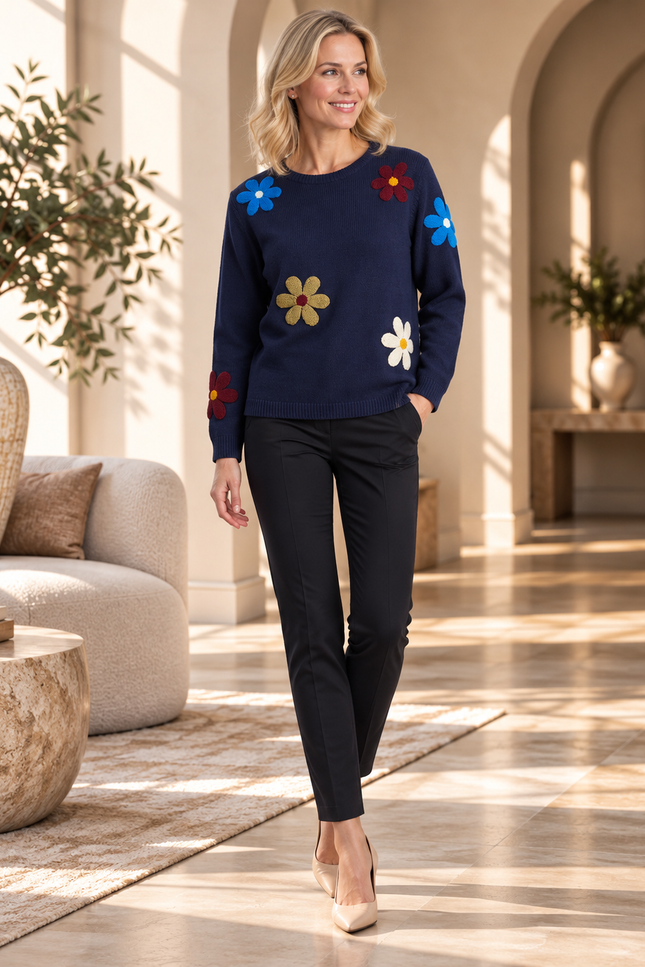 Jumper flower round neck long sleeve