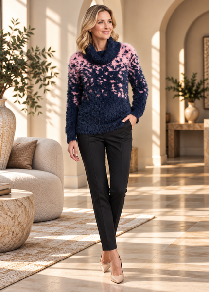 Jumper fluffy feather pattern with jump roll neck