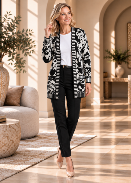 Cardigan abstract pattern edge to edge