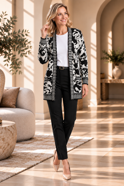 Cardigan abstract pattern edge to edge