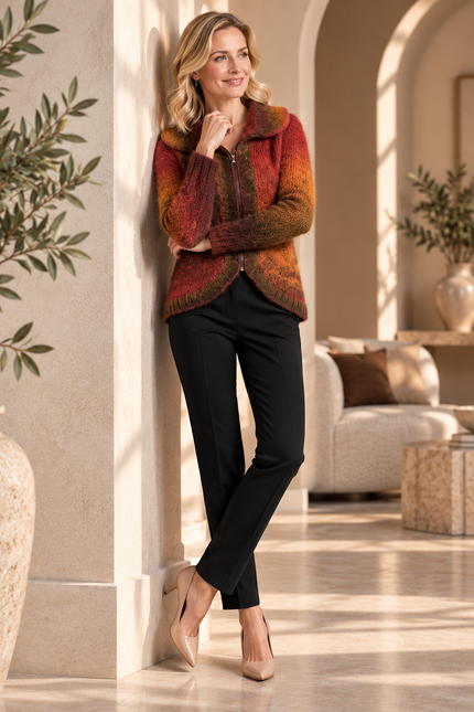 Cardigan curved hem zip with long sleeve