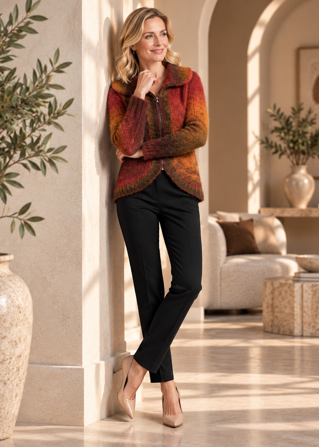 Cardigan curved hem zip with long sleeve