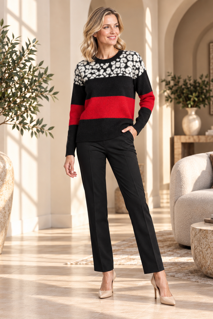 Jumper round neck colour block animal