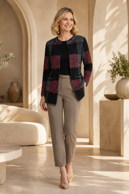 Cardigan check block edge to edge cardigan