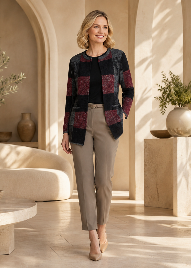 Cardigan check block edge to edge cardigan