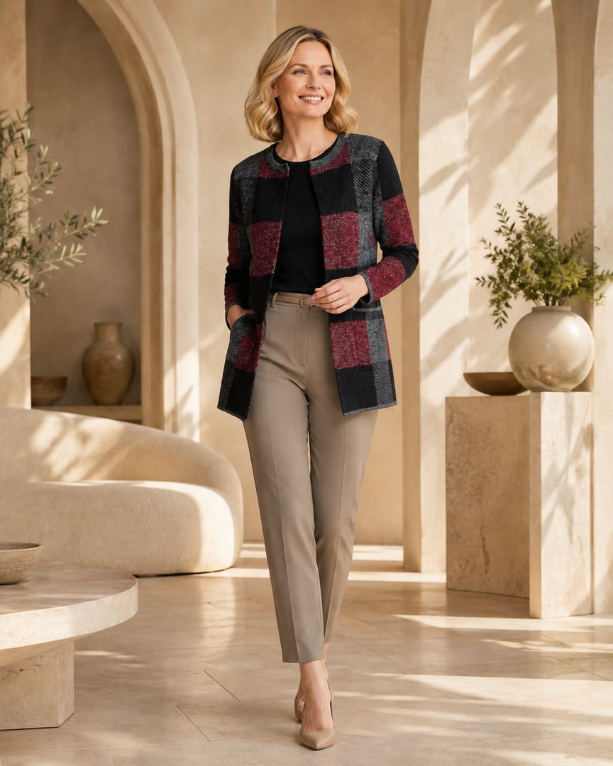 Cardigan check block edge to edge cardigan
