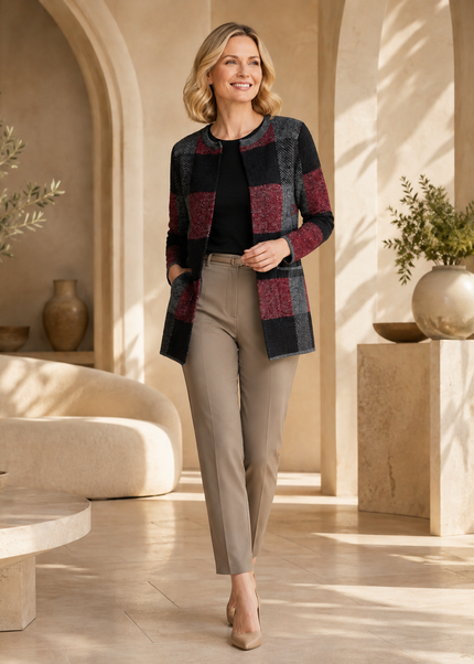 Cardigan check block edge to edge cardigan