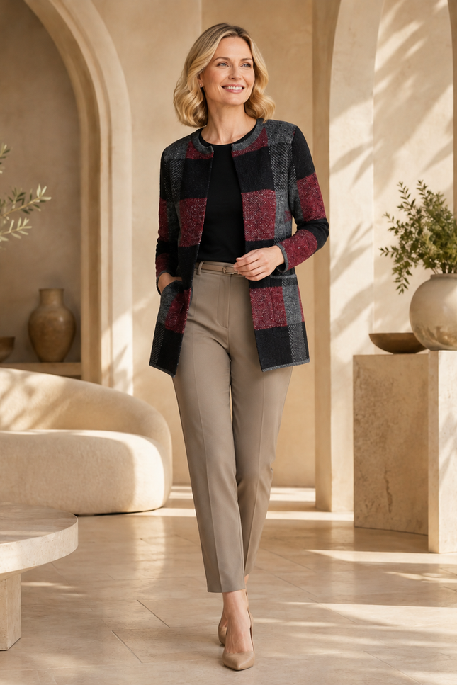 Cardigan check block edge to edge cardigan