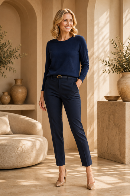 Jumper Navy textured spot with 3/4 sleeve