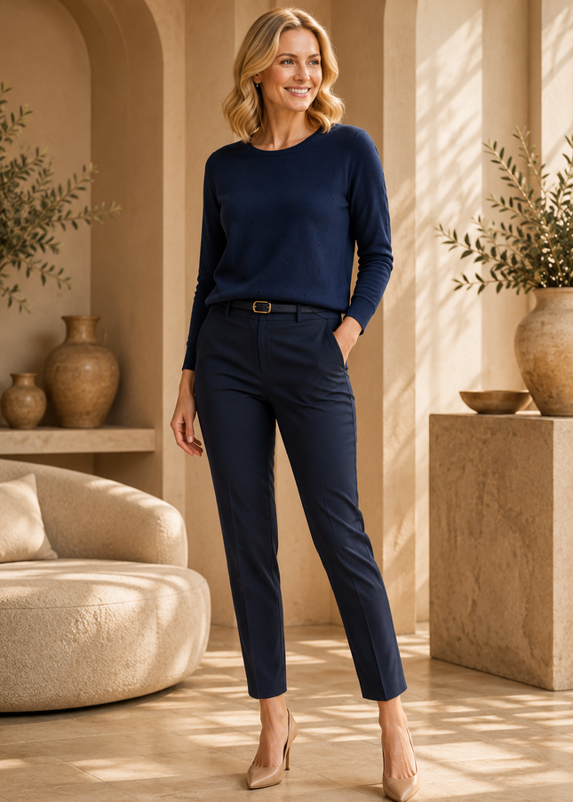 Jumper Navy textured spot with 3/4 sleeve