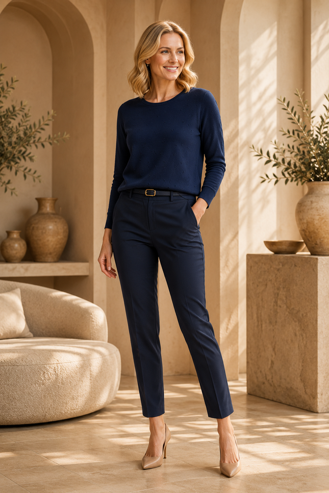 Jumper Navy textured spot with 3/4 sleeve