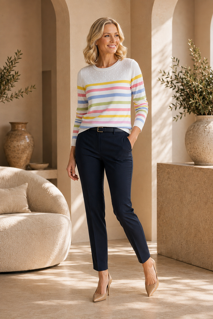 Jumper multi stripe round neck 3/4 sleeve