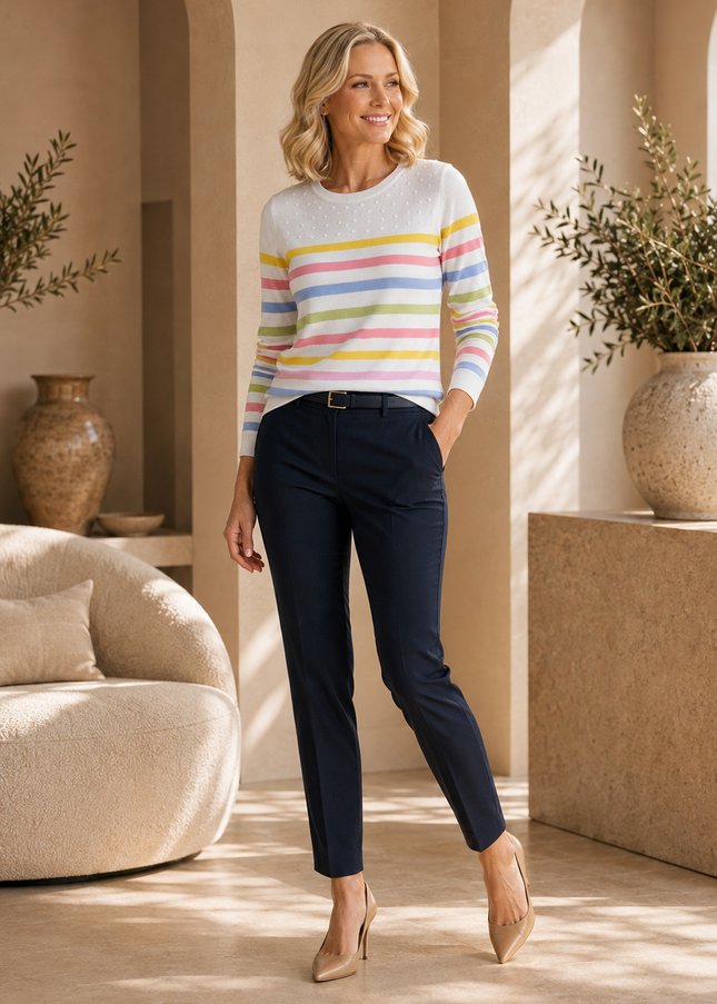 Jumper multi stripe round neck 3/4 sleeve
