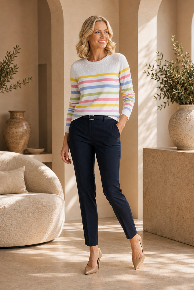 Jumper multi stripe round neck 3/4 sleeve