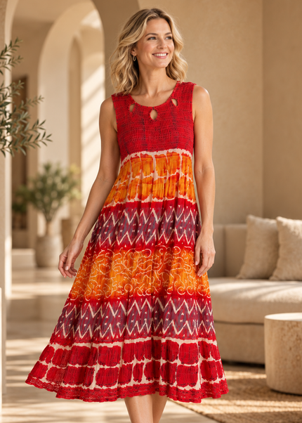 Dress print tie dye round neck