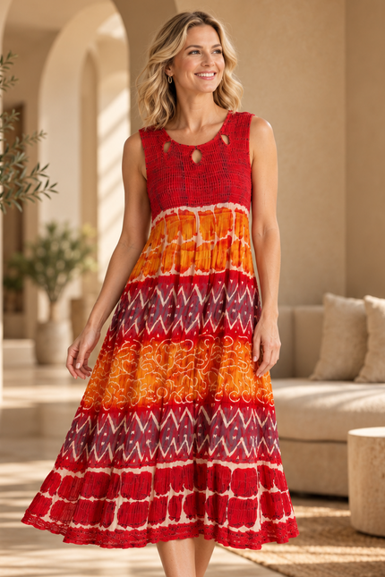 Dress print tie dye round neck