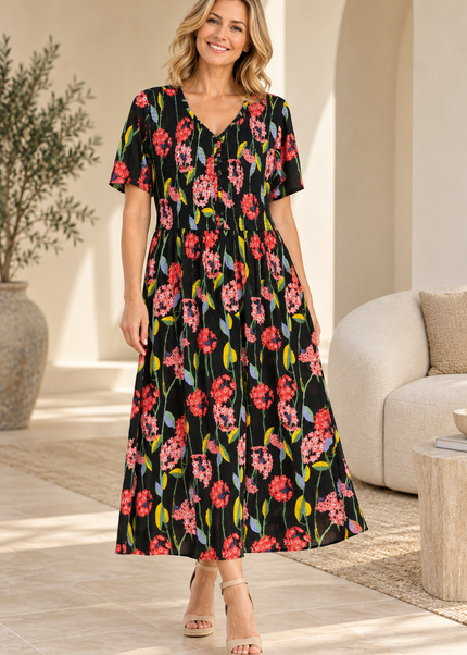Dress Floral Print Crinkle  With Short Sleeve