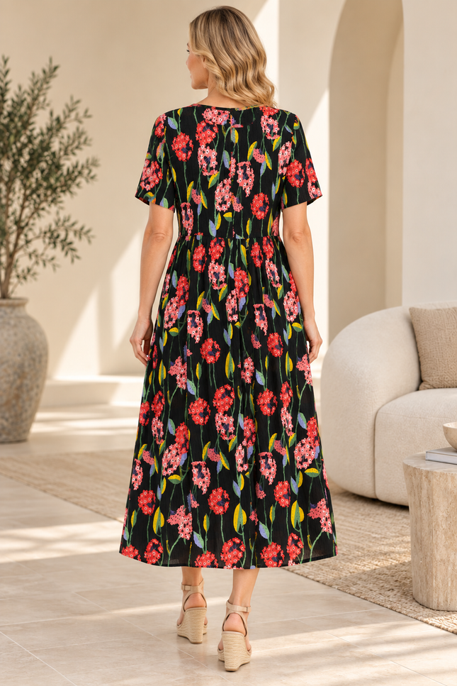 Dress Floral Print Crinkle  With Short Sleeve