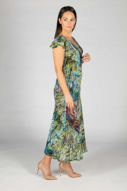 Reversible dress green multi cap sleeve