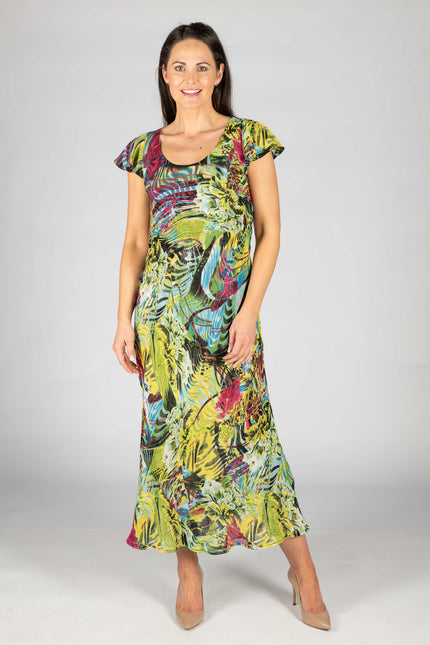 Reversible dress green multi cap sleeve