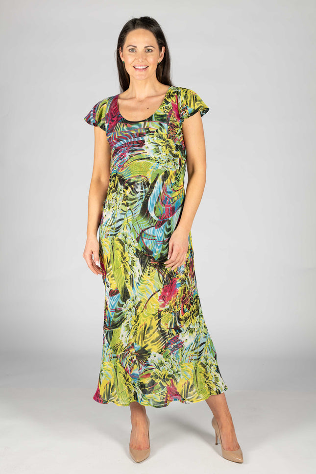 Reversible dress green multi cap sleeve