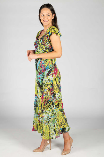 Reversible dress green multi cap sleeve
