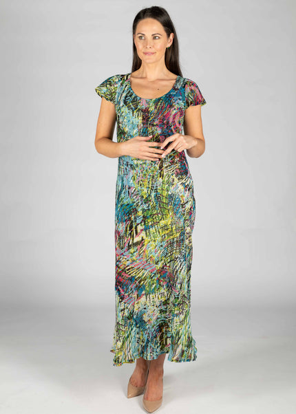 Reversible dress green multi cap sleeve