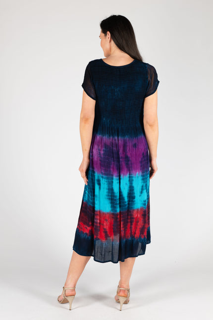 Dress print tie dye round neck