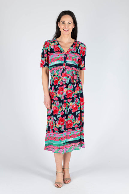 Dress floral print with button placket.