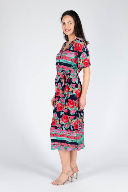 Dress floral print with button placket.