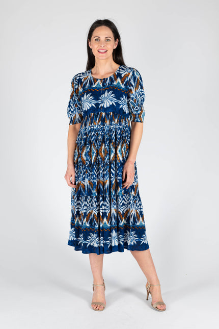 Dress tropical print with round