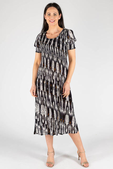 Dress printed round neck crinkle dress