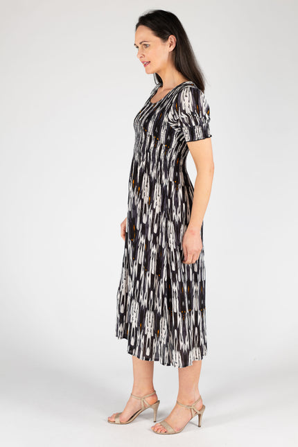 Dress printed round neck crinkle dress