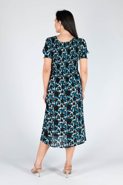 Dress leaf print round neck crinkle