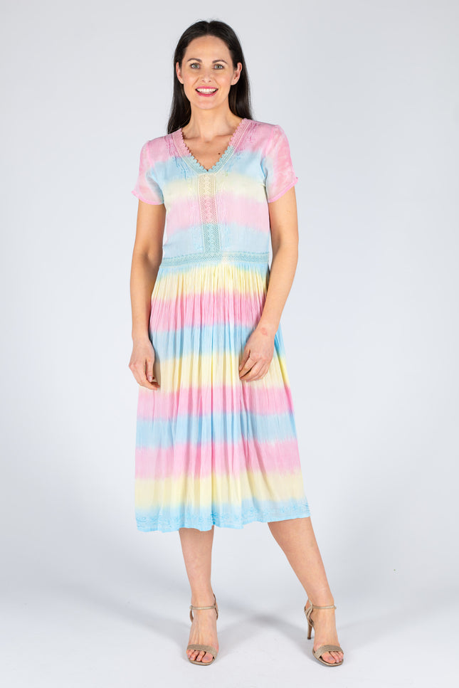 Dress embroidery v neck short sleeve