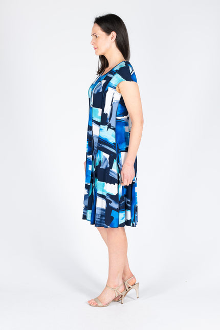 Paneled dress royal navy print