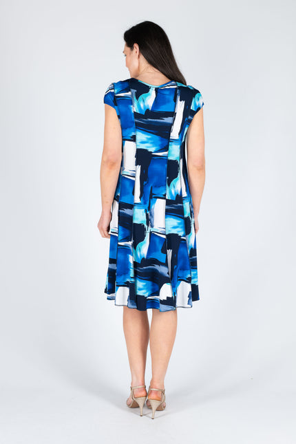 Paneled dress royal navy print