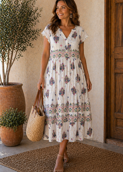 Dress multi print V-neck cross front