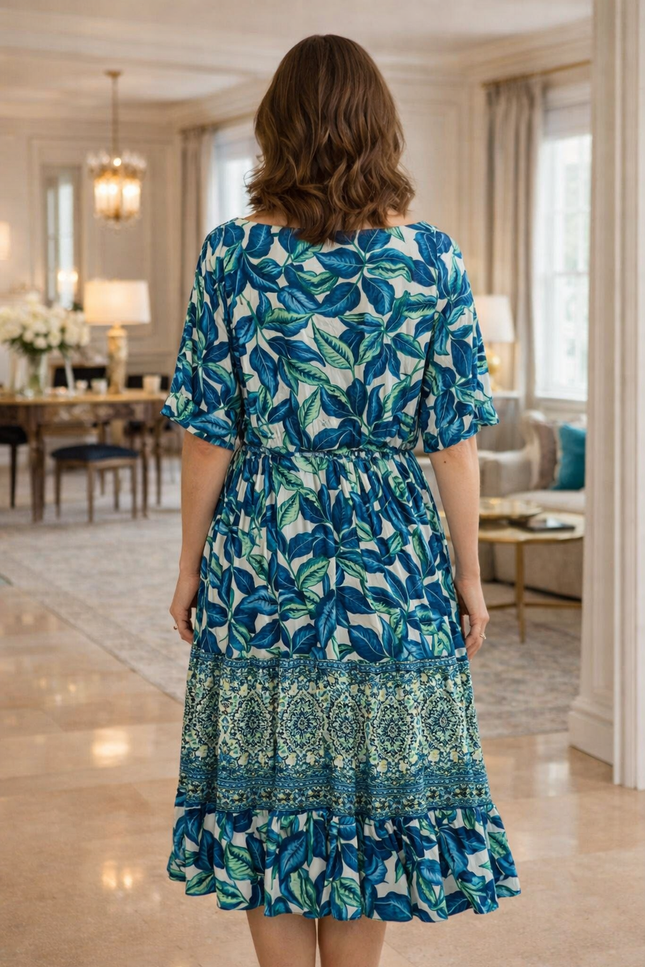 Dress Leaf border flower print.
