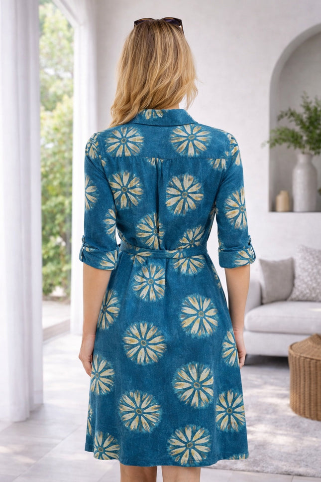 Dress flower print shirt with mid sleeve.
